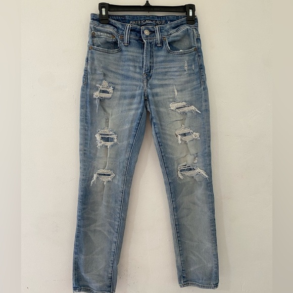 American eagle airflex high waisted Trendy Distressed Blue Jeans size 28x28 - Picture 3 of 10